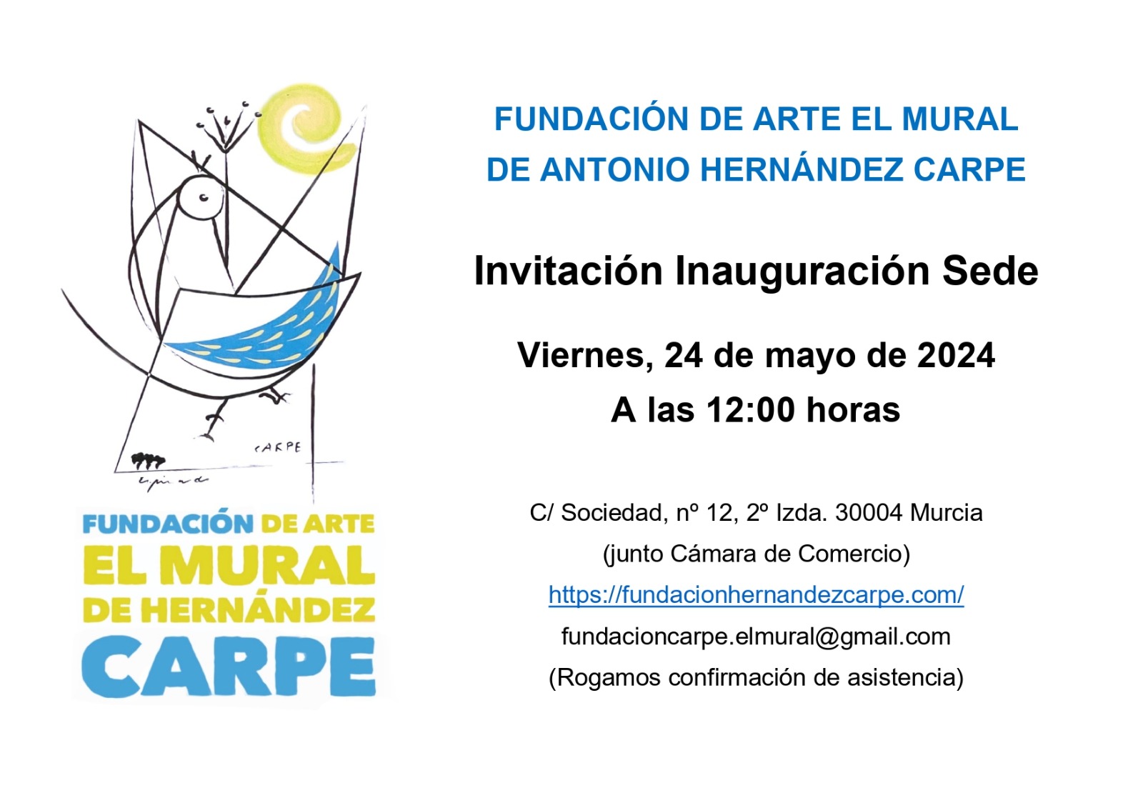 Invitación a la inauguración de la sede de la Fundación Hernández Carpe